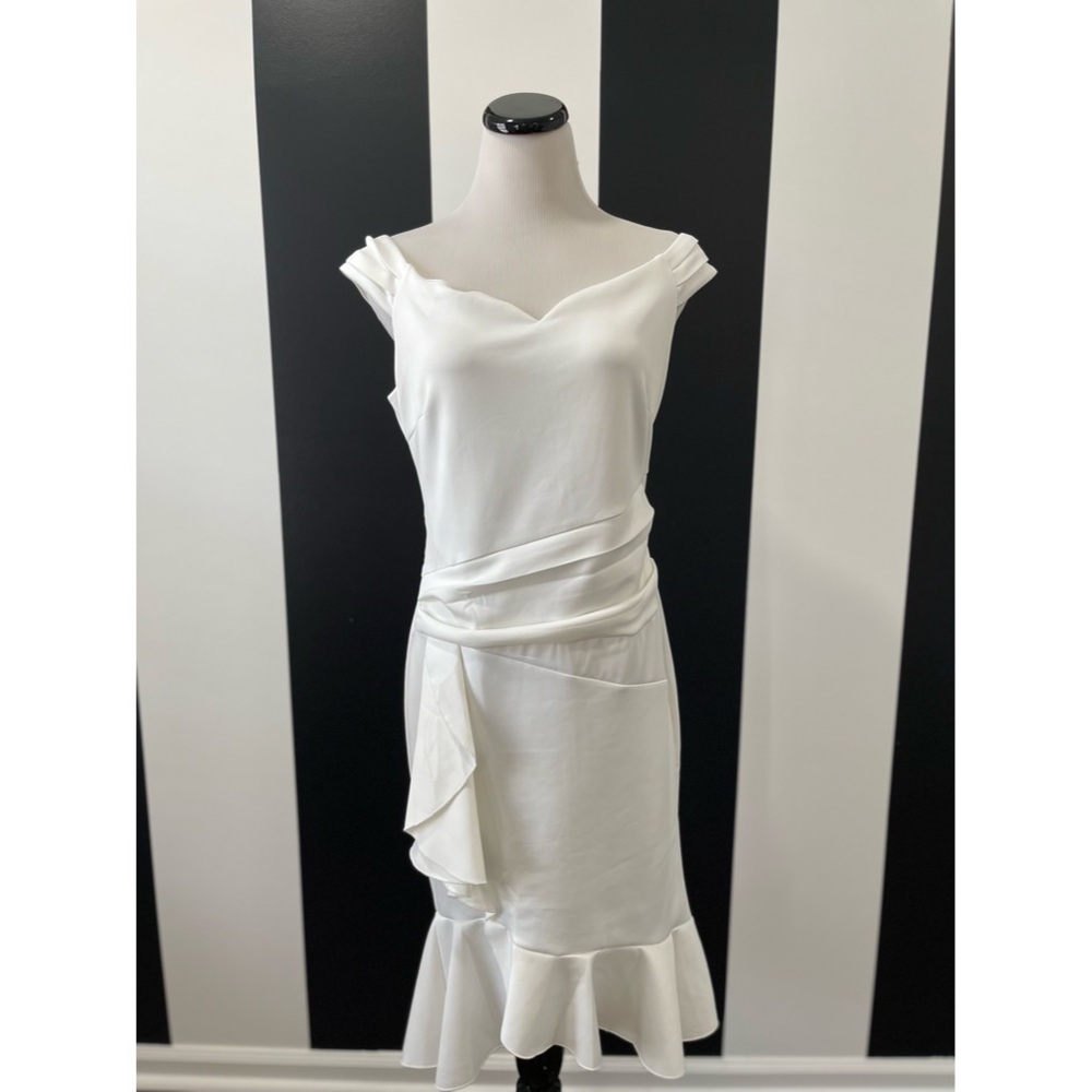 Venus White Cap Sleeve Ruffle Detail Dress NWOT